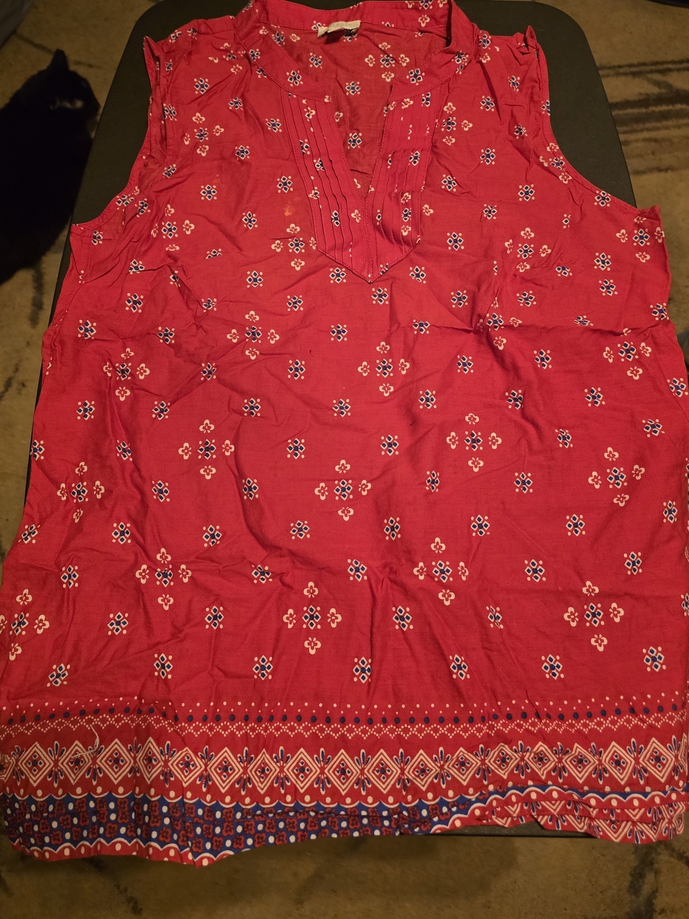 Talbots Red Sleeveless Printed Tunic Top